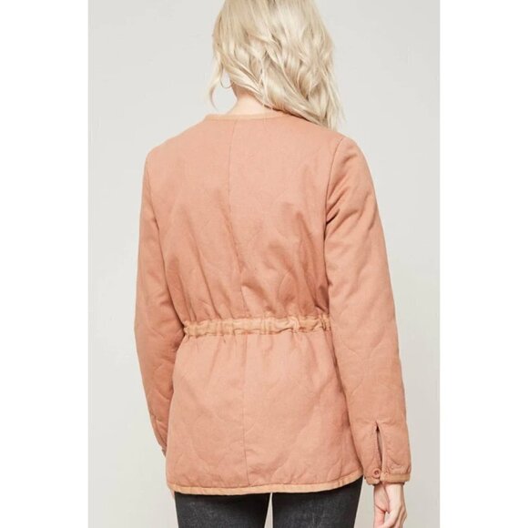 Promesa Large Mauve Pink Slow Lane Quilted Drawstring Zip Up Jacket - Picture 2 of 16